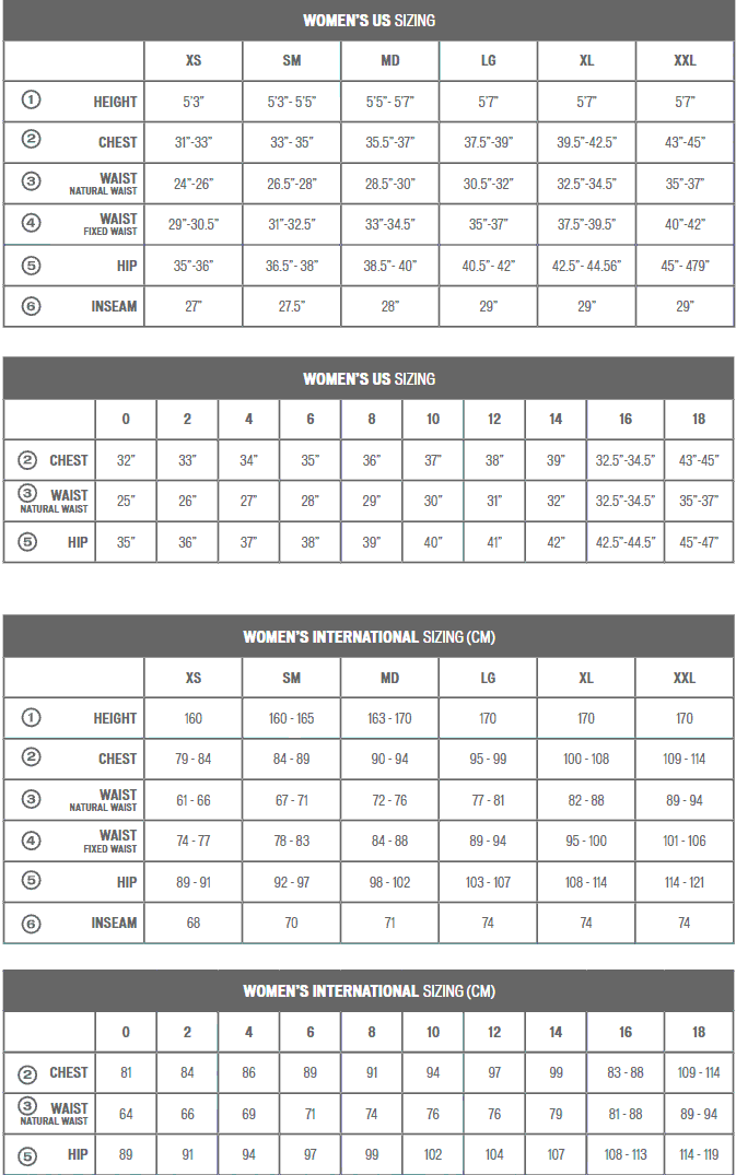 Specialized Women's Therminal Long Sleeve Jersey sizing chart